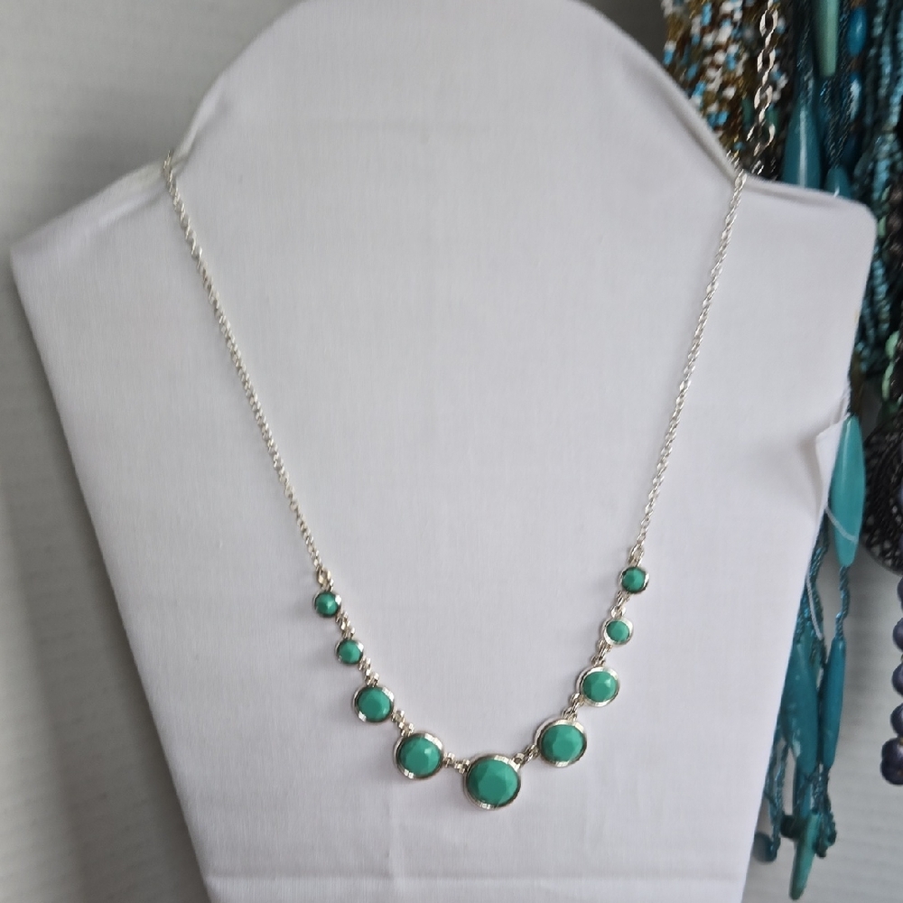 Liz Claiborne Silver Necklace with Teal Green Accents Spring Colorful